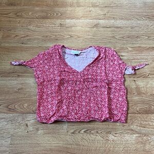 Universal Thread Pink Printed V-Neck Tie-Sleeve Crop Top
